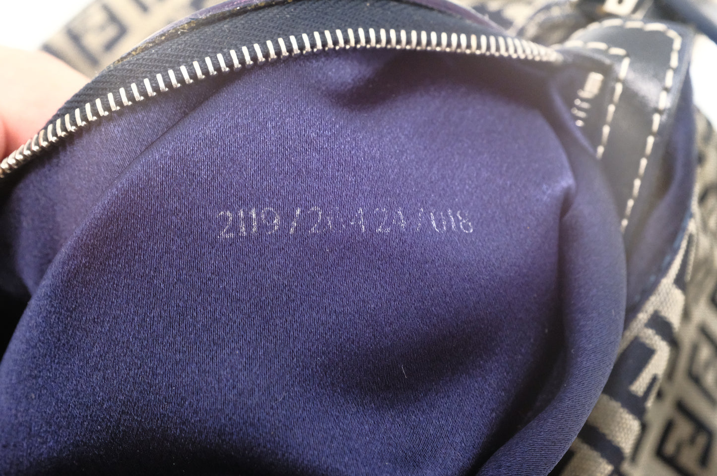 Fendi Baguette in Navy Zucca Canvas