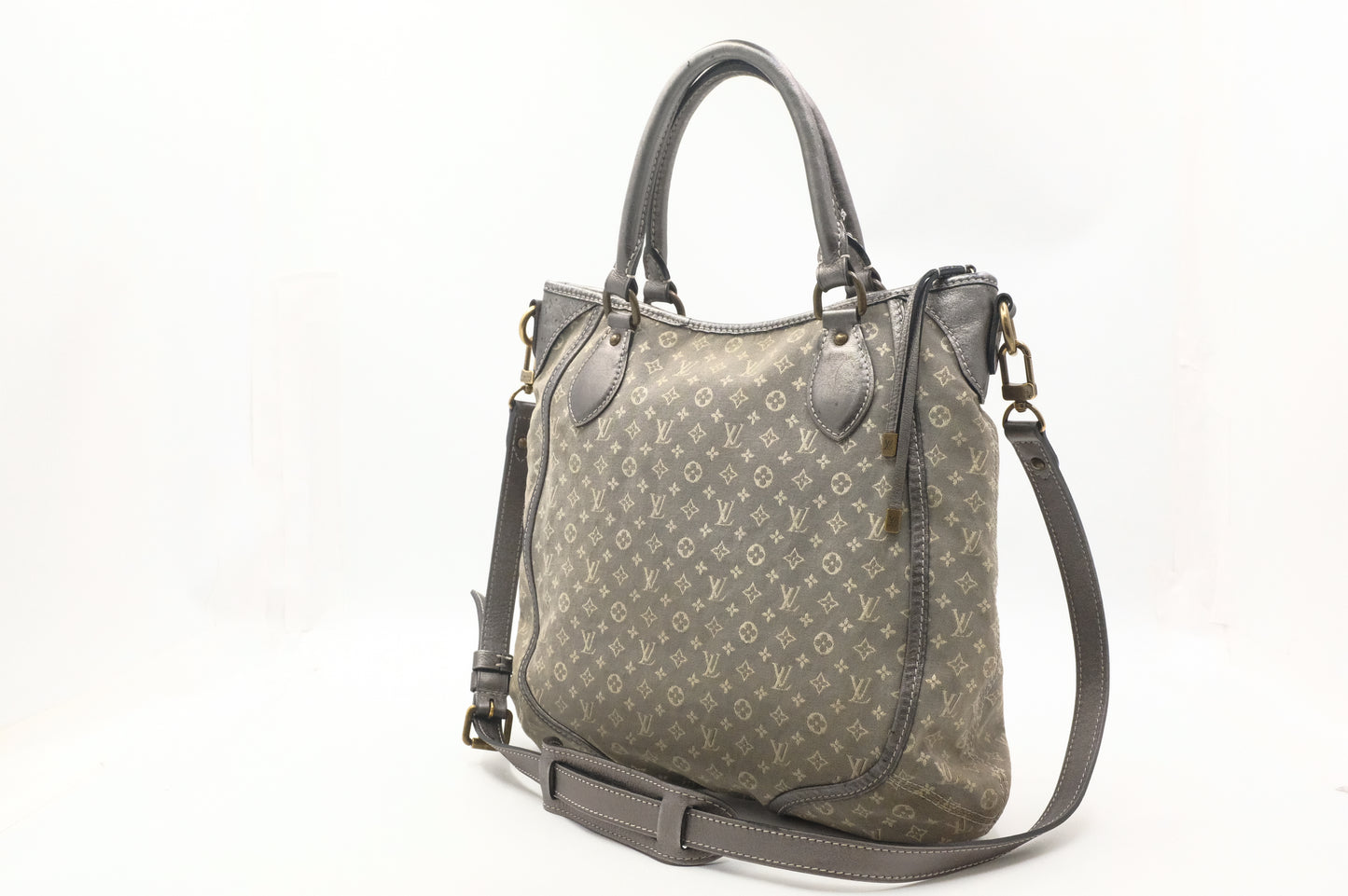 Louis Vuitton Besace Angele in Gray Minilin Canvas and Metallic Silver Leather
