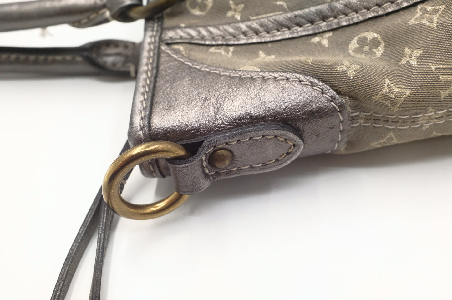 Louis Vuitton Besace Angele in Gray Minilin Canvas and Metallic Silver Leather