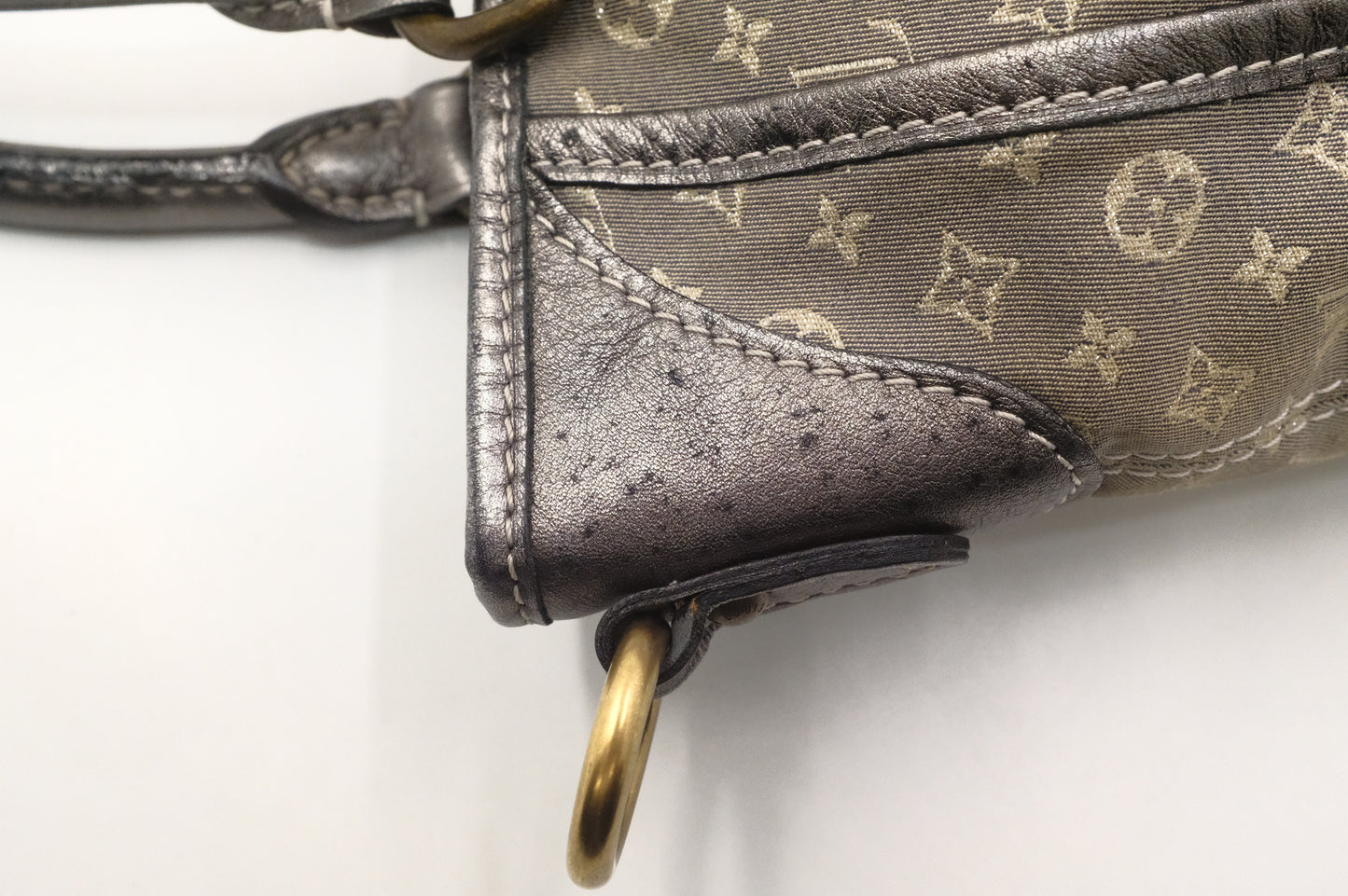 Louis Vuitton Besace Angele in Gray Minilin Canvas and Metallic Silver Leather