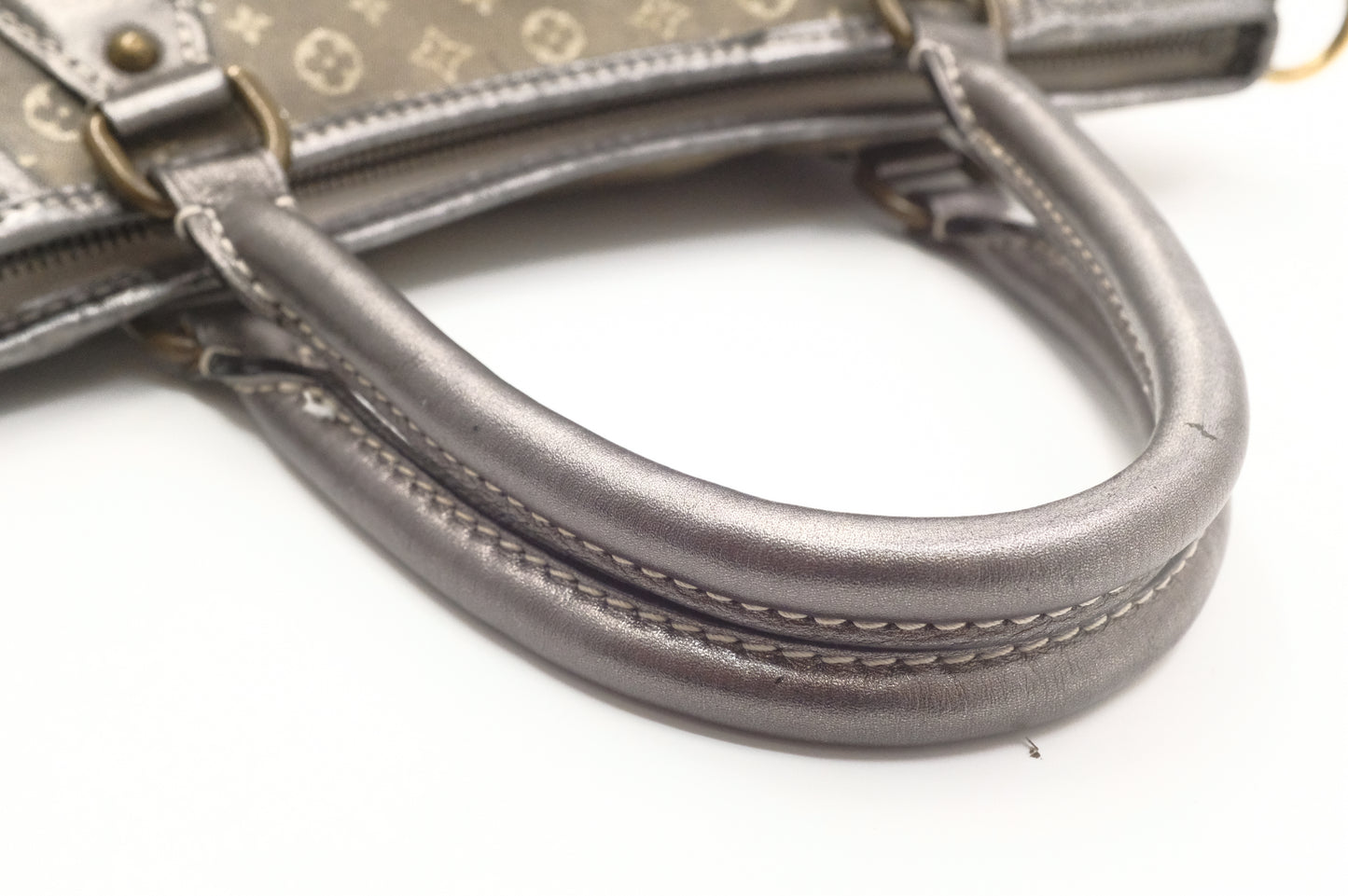 Louis Vuitton Besace Angele in Gray Minilin Canvas and Metallic Silver Leather