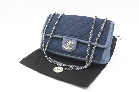 Chanel Medaillon Shoulder Bag in Blue Matelassé Denim Canvas