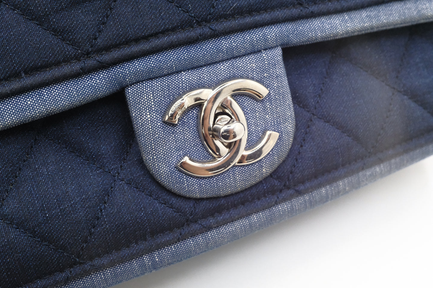 Chanel Medaillon Shoulder Bag in Blue Matelassé Denim Canvas