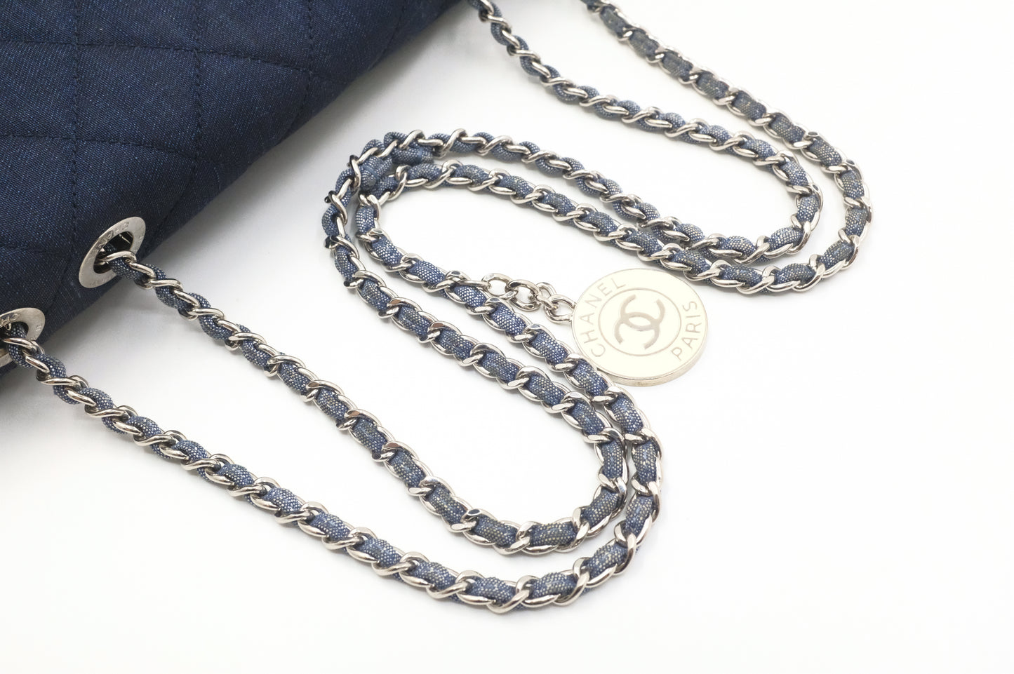 Chanel Medaillon Shoulder Bag in Blue Matelassé Denim Canvas