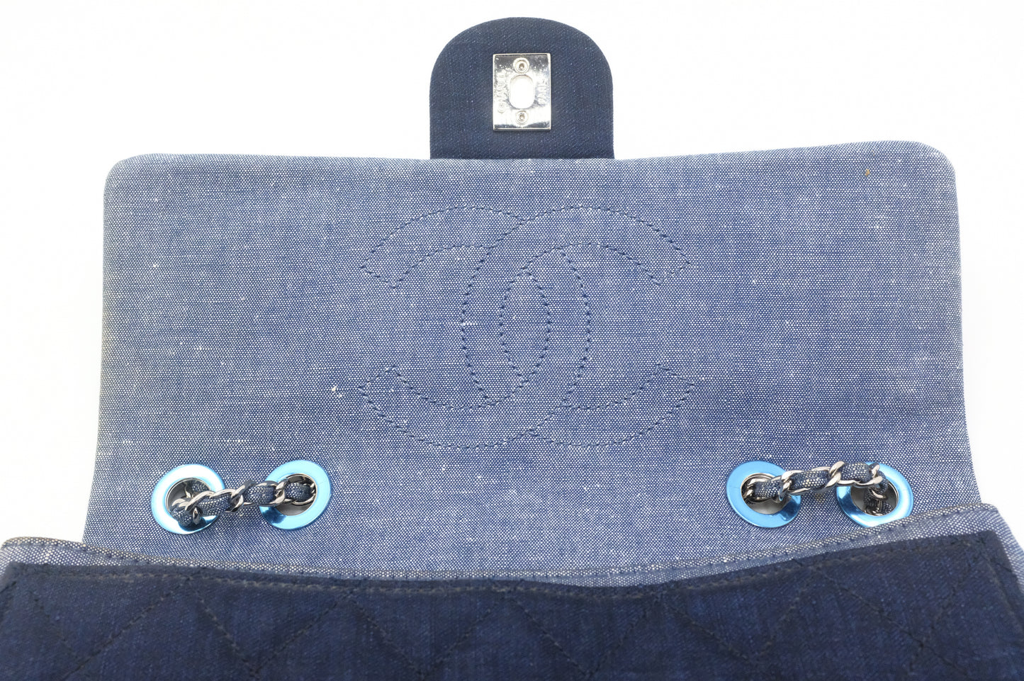 Chanel Medaillon Shoulder Bag in Blue Matelassé Denim Canvas
