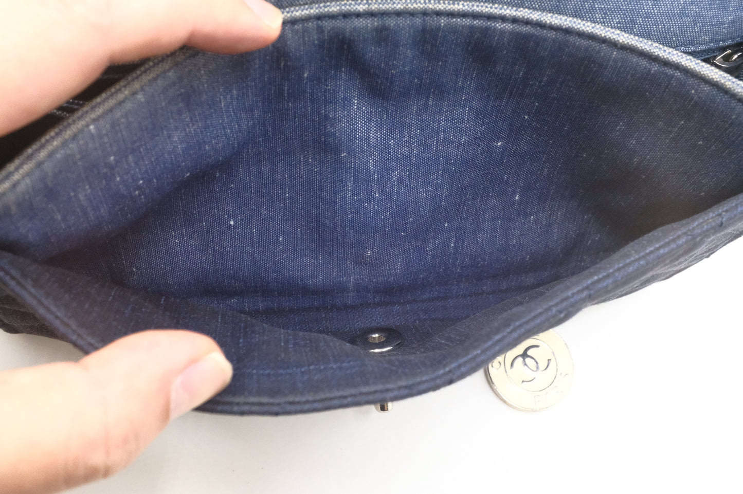 Chanel Medaillon Shoulder Bag in Blue Matelassé Denim Canvas