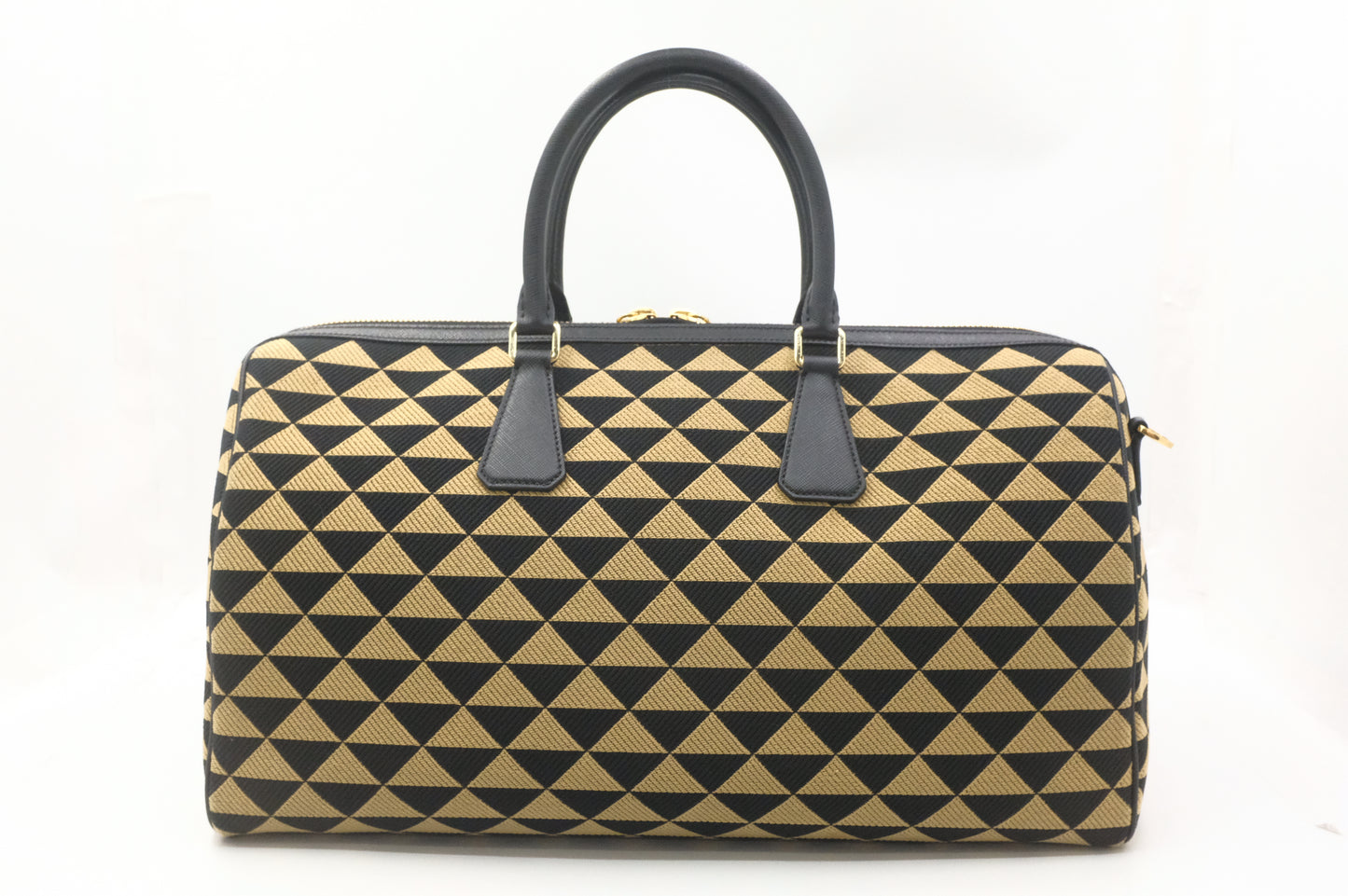 Prada Medium Symbole Travel Bag in Black and Beige Canvas