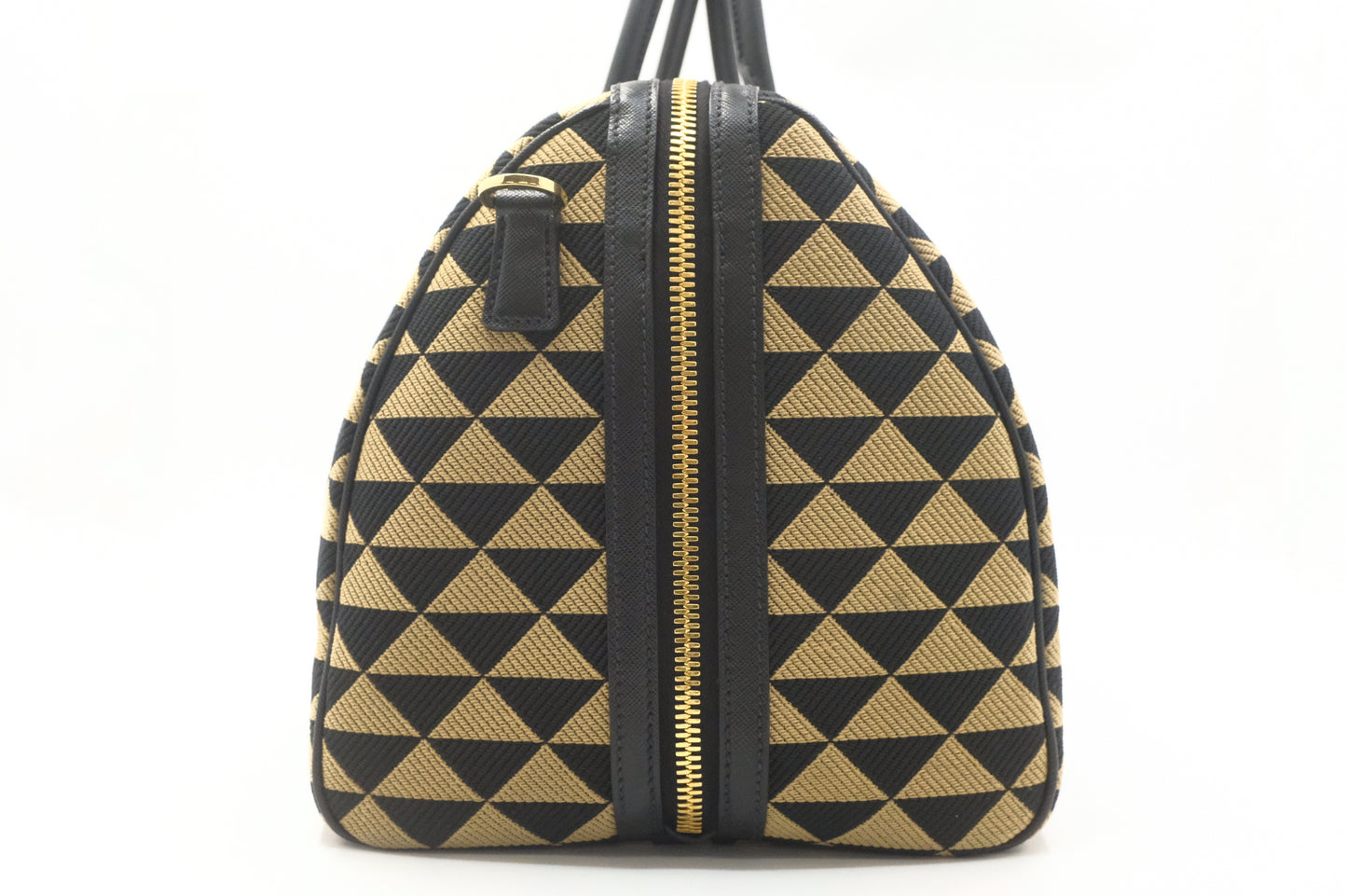 Prada Medium Symbole Travel Bag in Black and Beige Canvas
