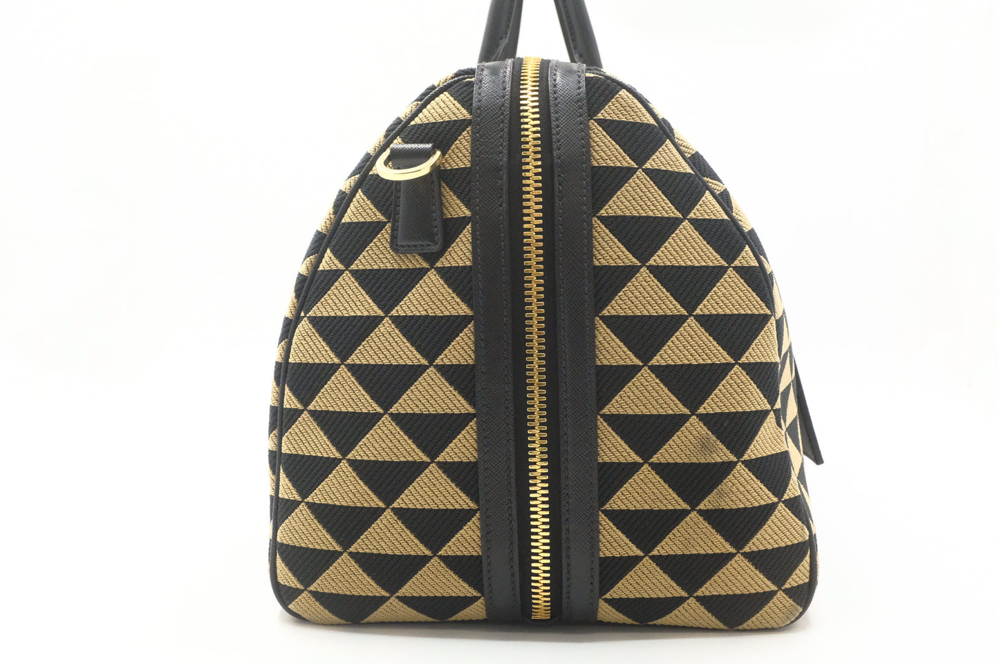 Prada Medium Symbole Travel Bag in Black and Beige Canvas