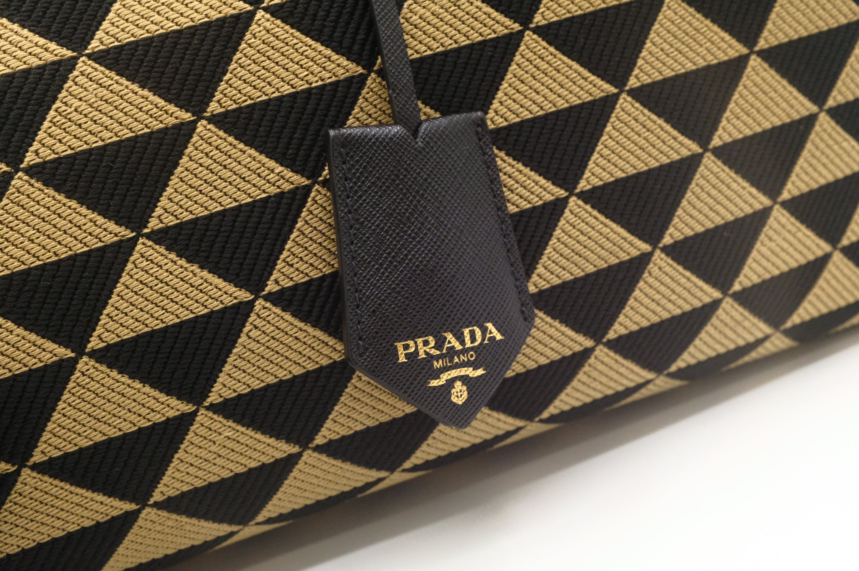 Prada Medium Symbole Travel Bag in Black and Beige Canvas – Weekly