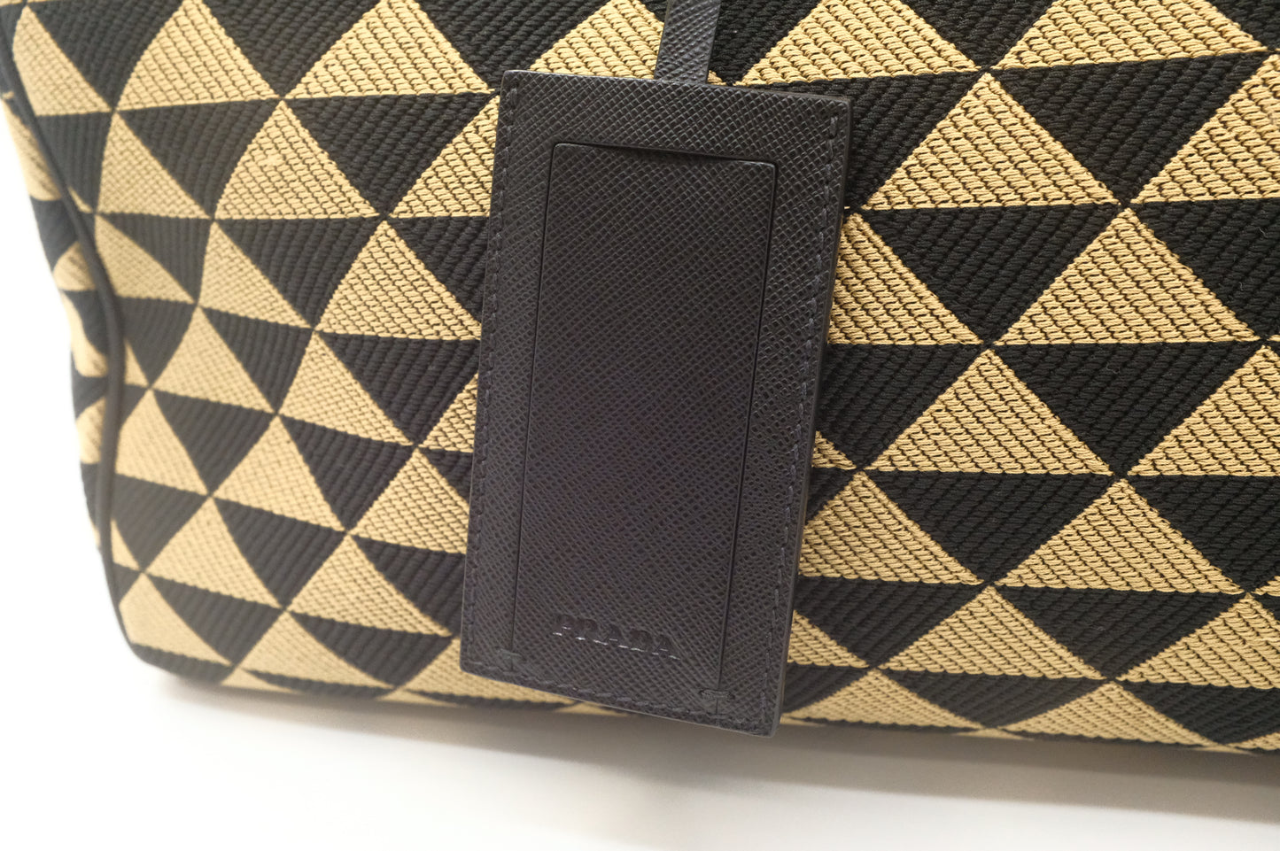 Prada Medium Symbole Travel Bag in Black and Beige Canvas