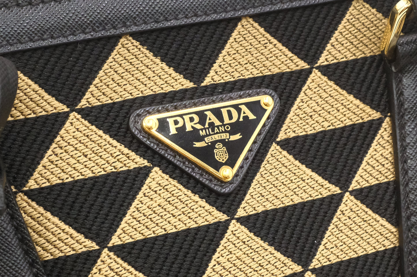 Prada Medium Symbole Travel Bag in Black and Beige Canvas