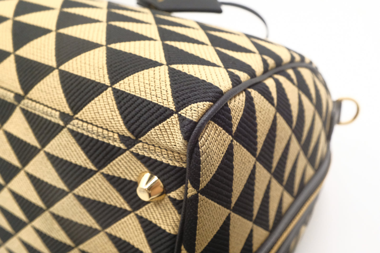 Prada Medium Symbole Travel Bag in Black and Beige Canvas