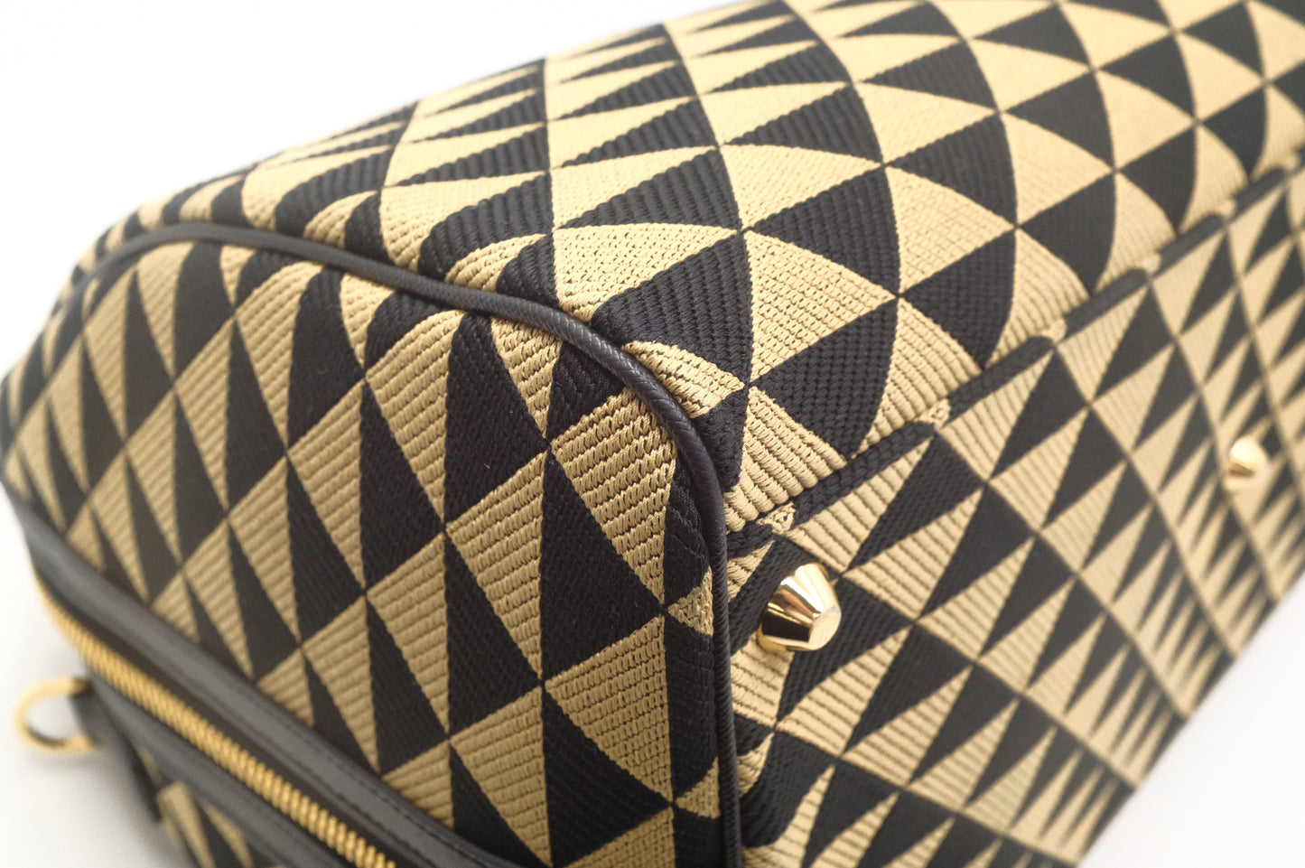Prada Medium Symbole Travel Bag in Black and Beige Canvas
