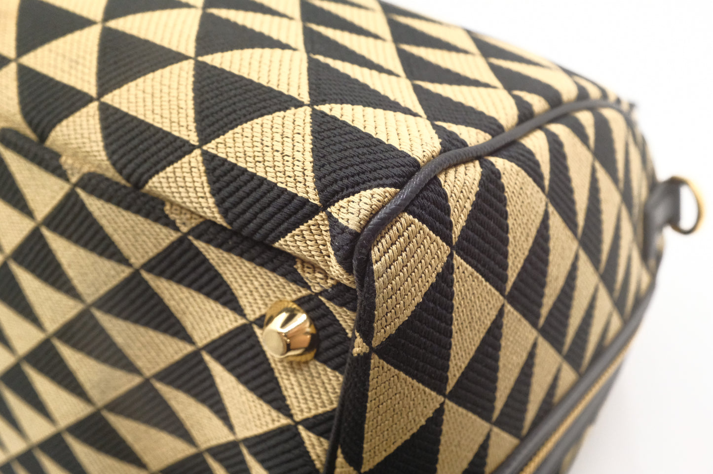 Prada Medium Symbole Travel Bag in Black and Beige Canvas