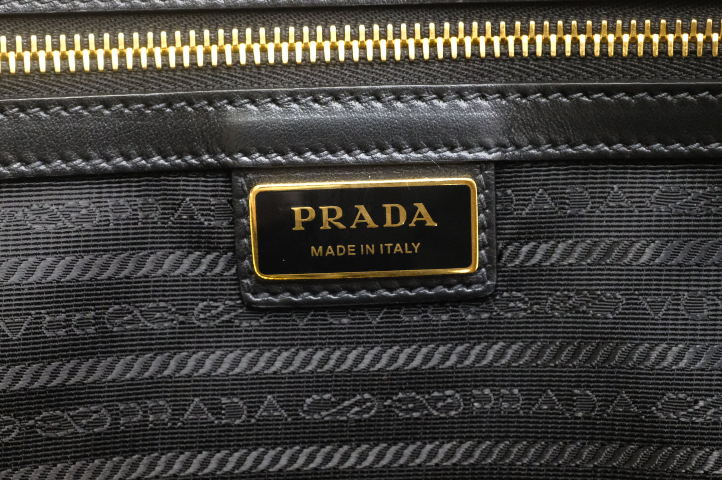 Prada Medium Symbole Travel Bag in Black and Beige Canvas