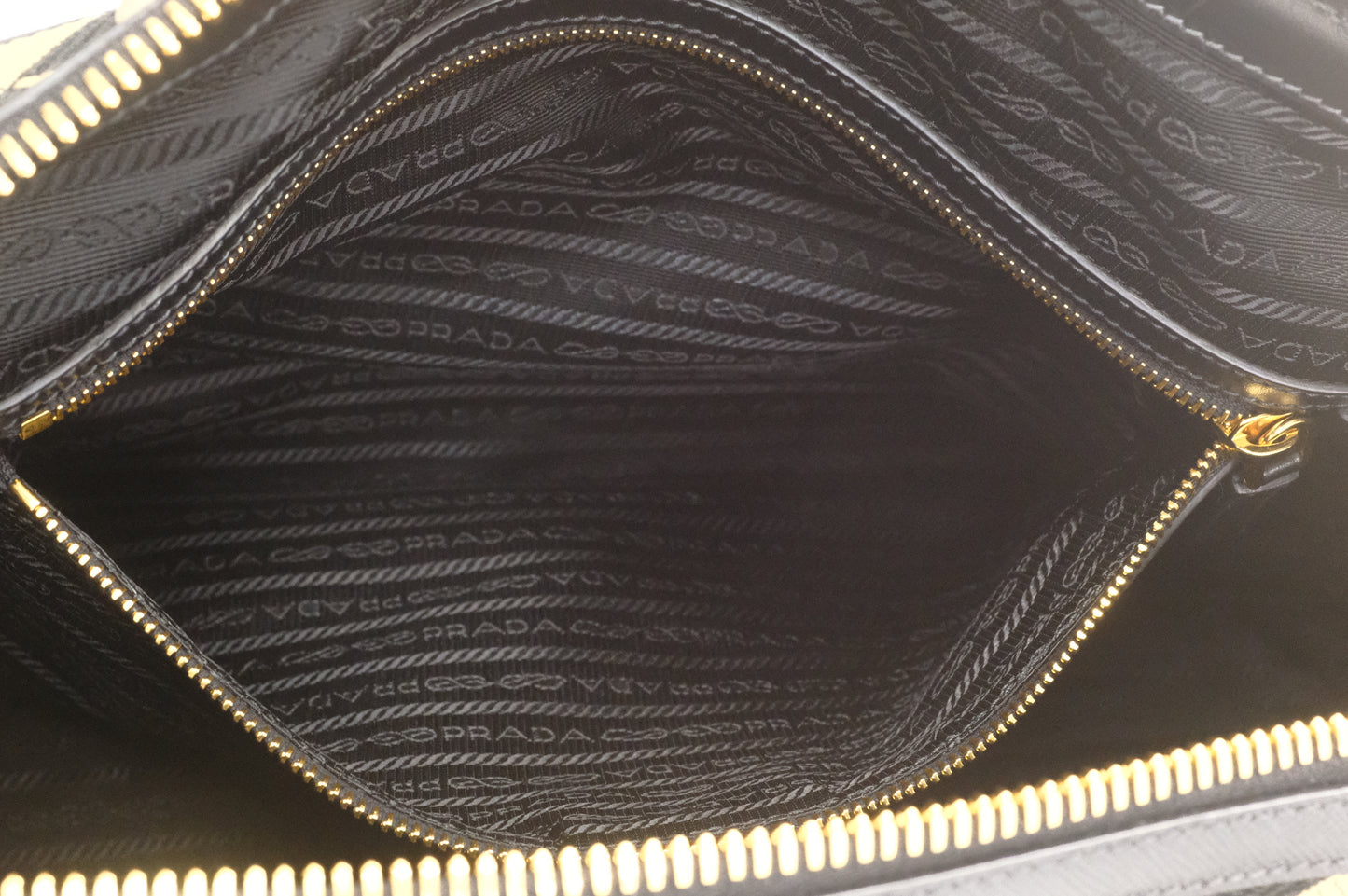 Prada Medium Symbole Travel Bag in Black and Beige Canvas