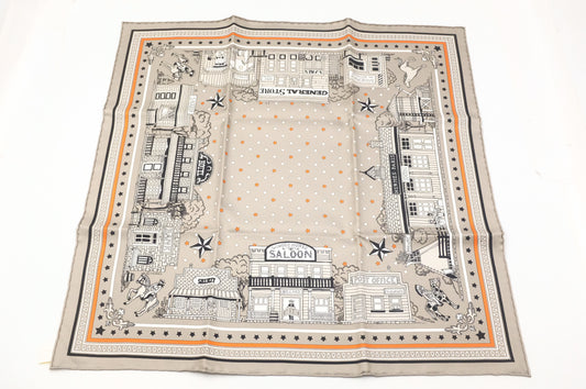 Hermes 'Paris Station' Carre 55 in Gray and Orange Silk