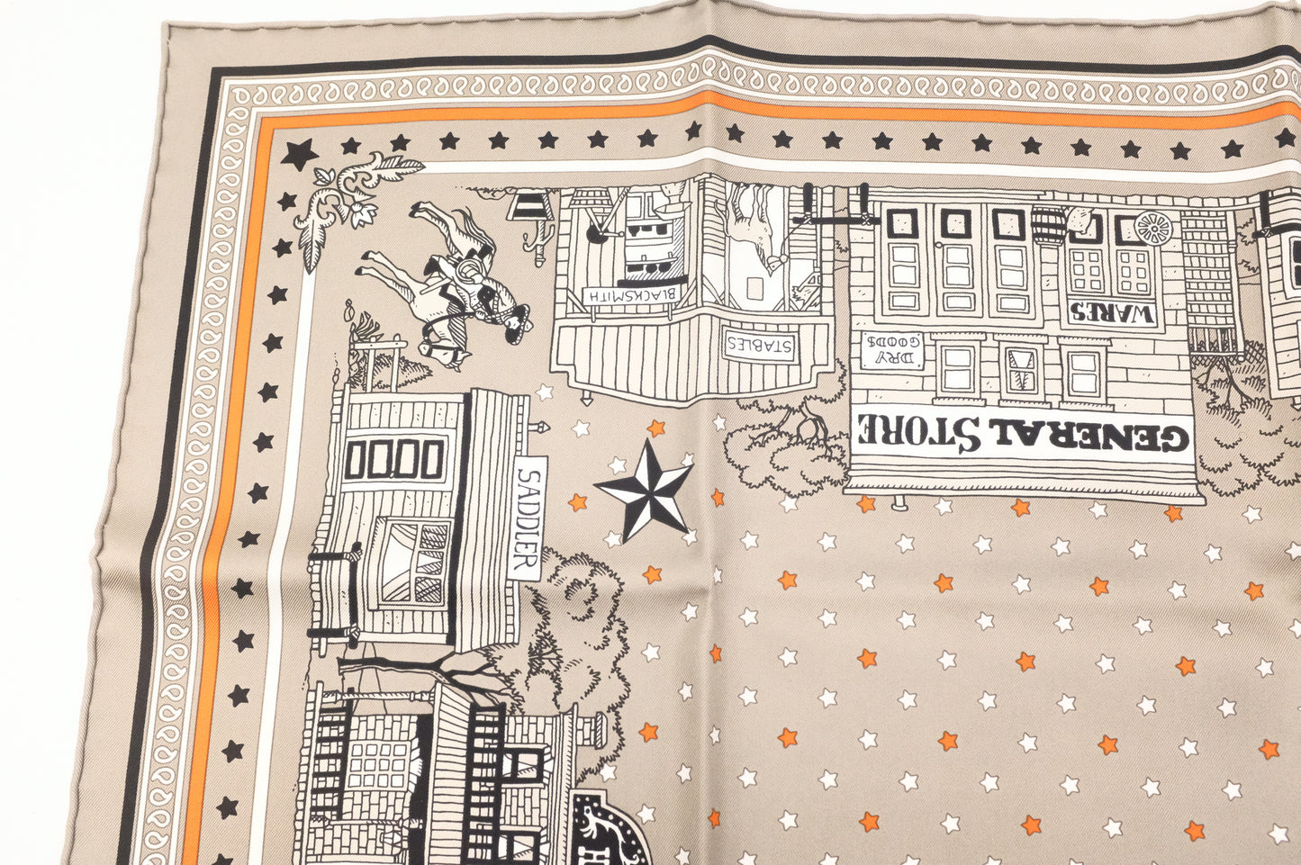 Hermes 'Paris Station' Carre 55 in Gray and Orange Silk