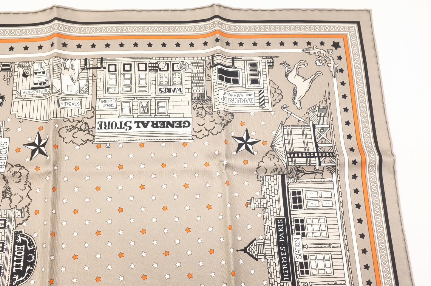 Hermes 'Paris Station' Carre 55 in Gray and Orange Silk