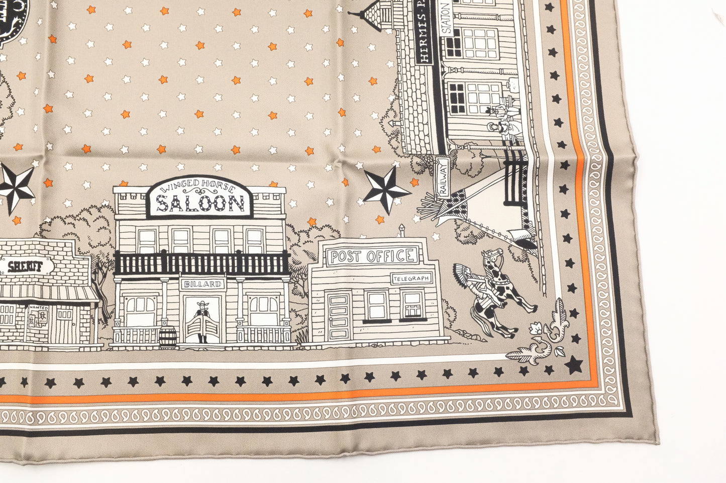Hermes 'Paris Station' Carre 55 in Gray and Orange Silk