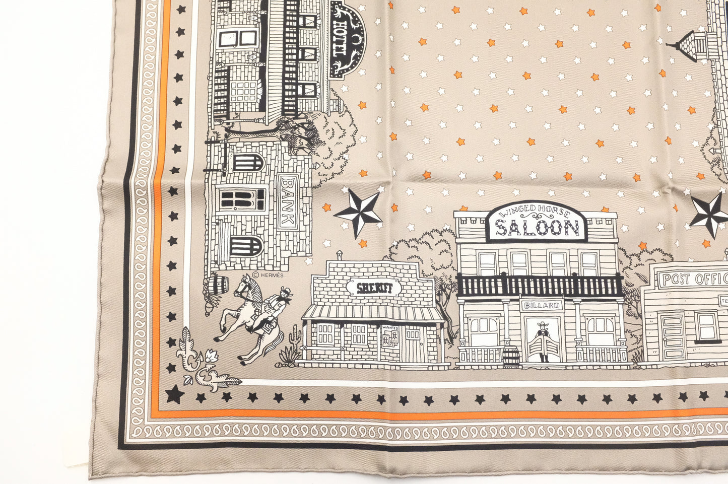 Hermes 'Paris Station' Carre 55 in Gray and Orange Silk