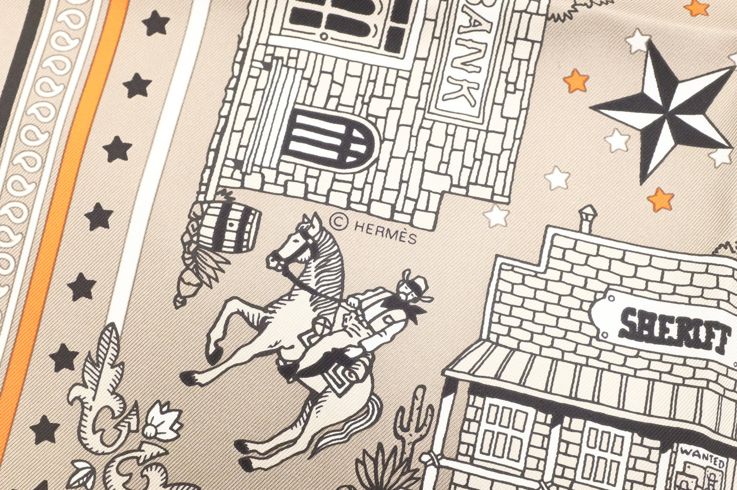 Hermes 'Paris Station' Carre 55 in Gray and Orange Silk