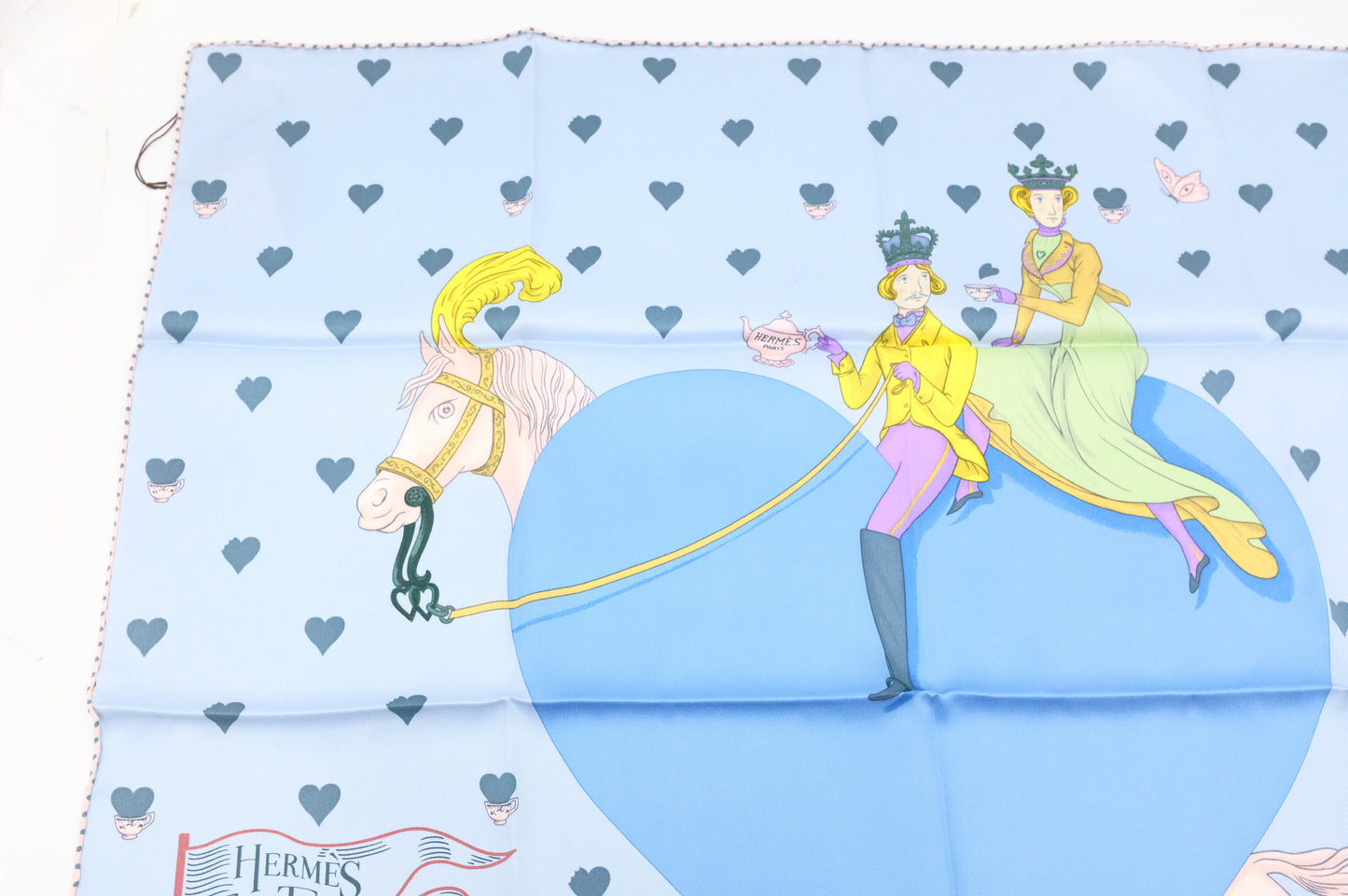 Hermes 'Tea Time' Carre 70 in Blue Silk