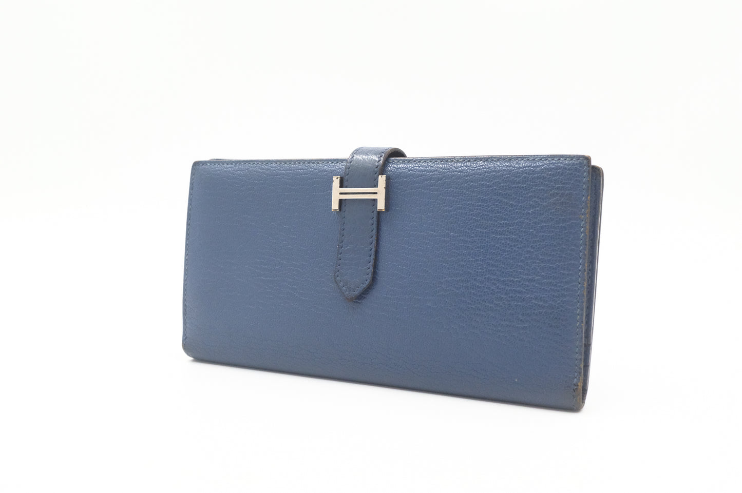 Hermes Bearn Soufflet Wallet in Blue Leather