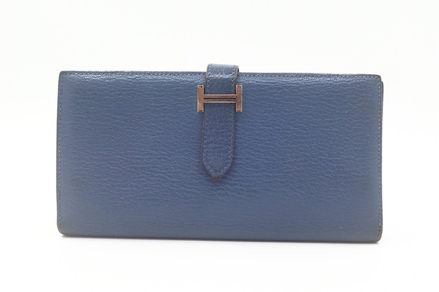 Hermes Bearn Soufflet Wallet in Blue Leather