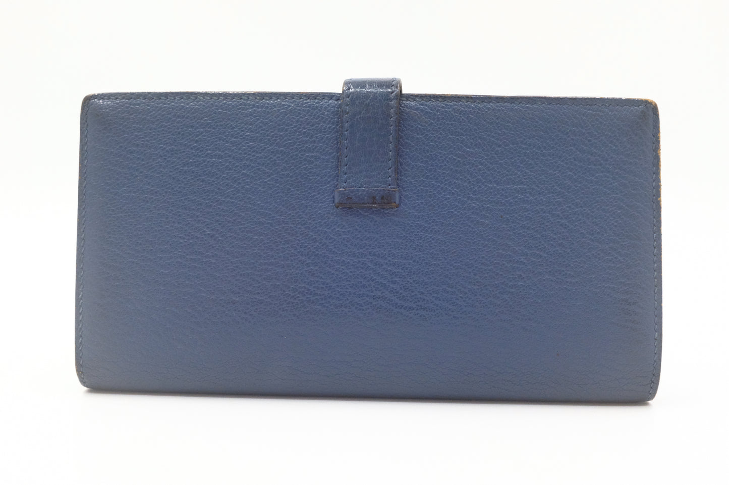Hermes Bearn Soufflet Wallet in Blue Leather