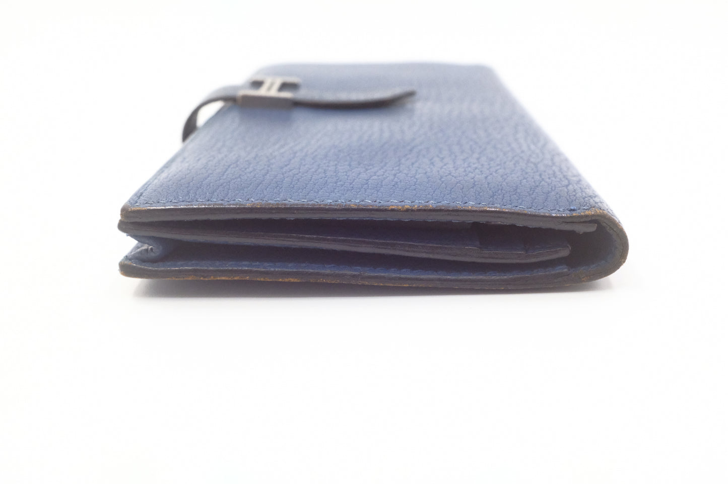 Hermes Bearn Soufflet Wallet in Blue Leather