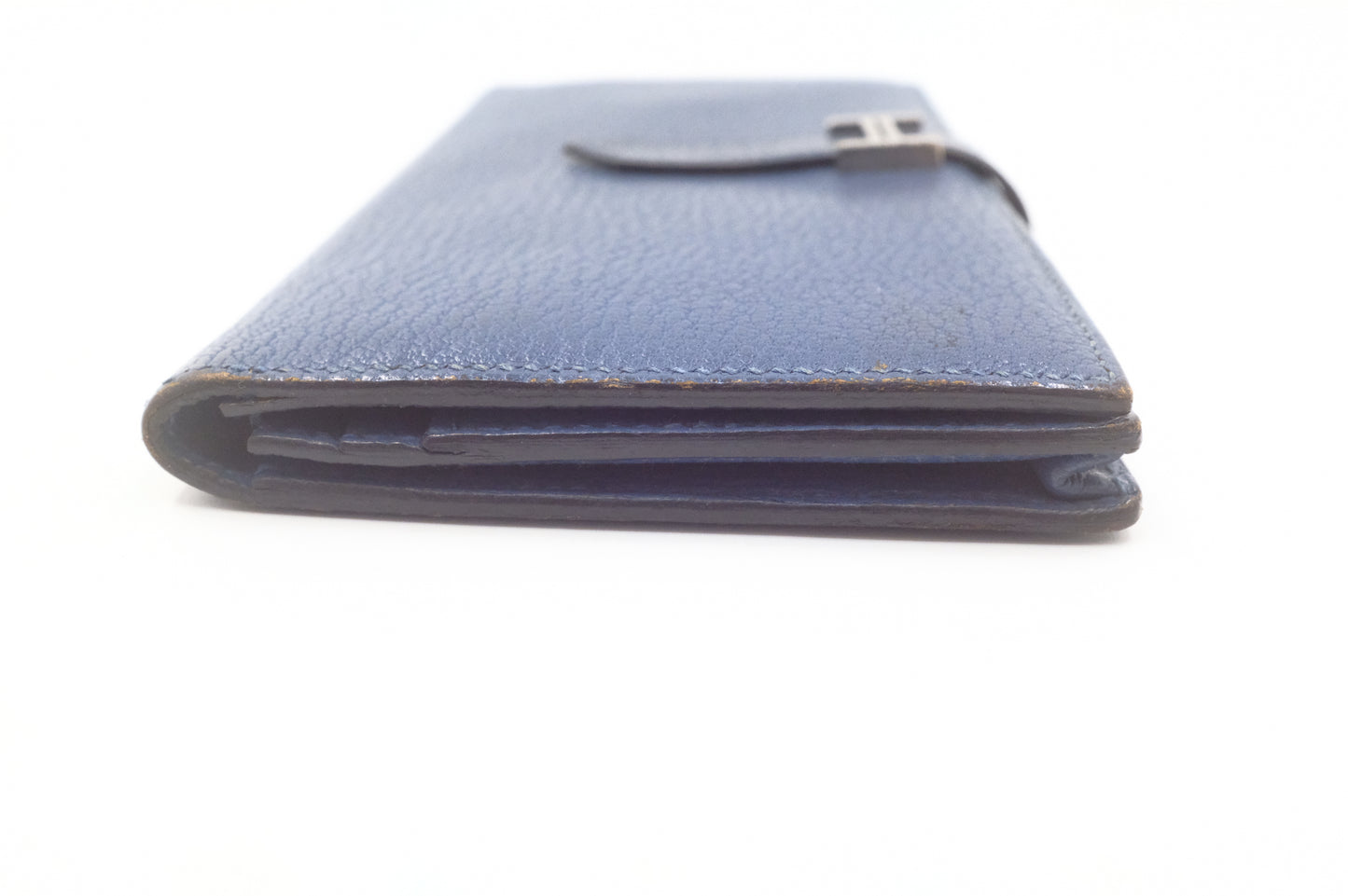 Hermes Bearn Soufflet Wallet in Blue Leather