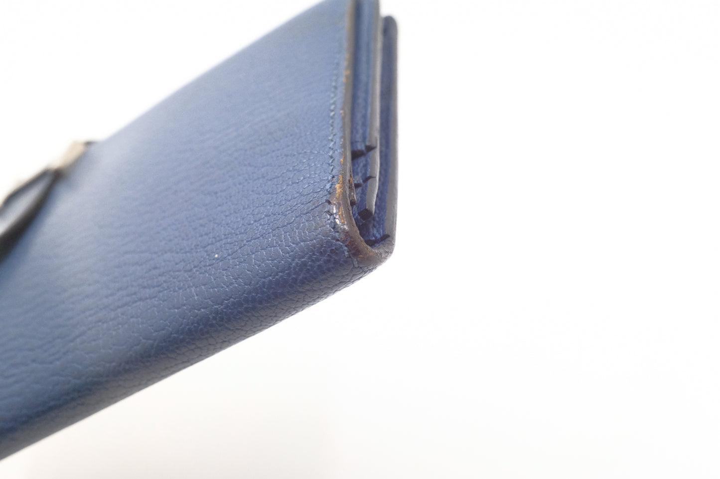 Hermes Bearn Soufflet Wallet in Blue Leather