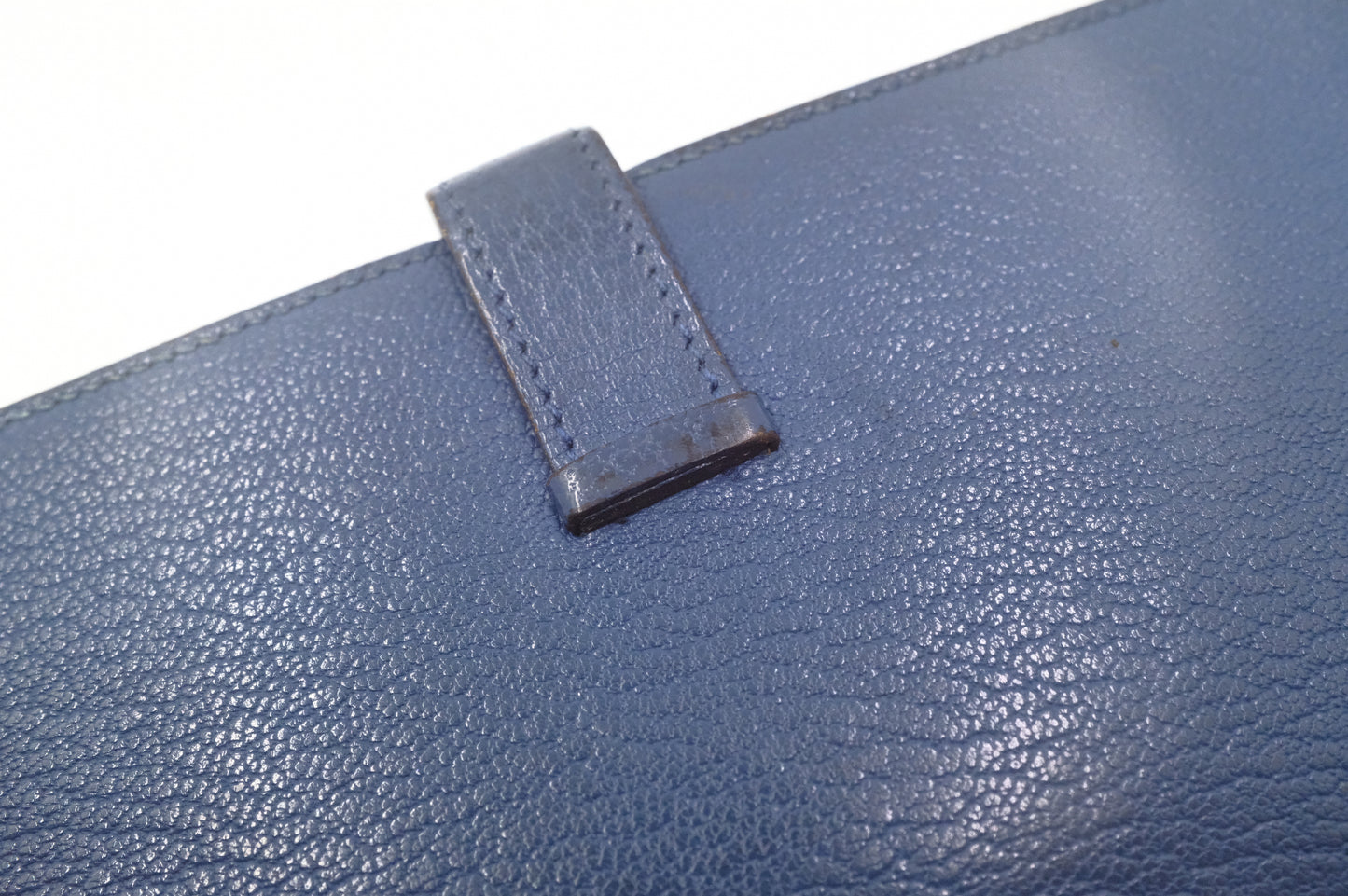 Hermes Bearn Soufflet Wallet in Blue Leather