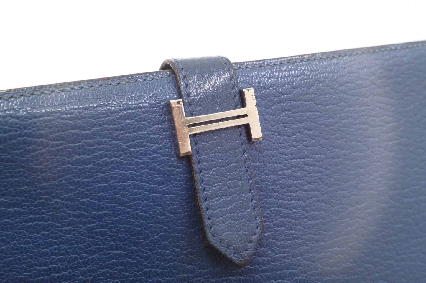 Hermes Bearn Soufflet Wallet in Blue Leather