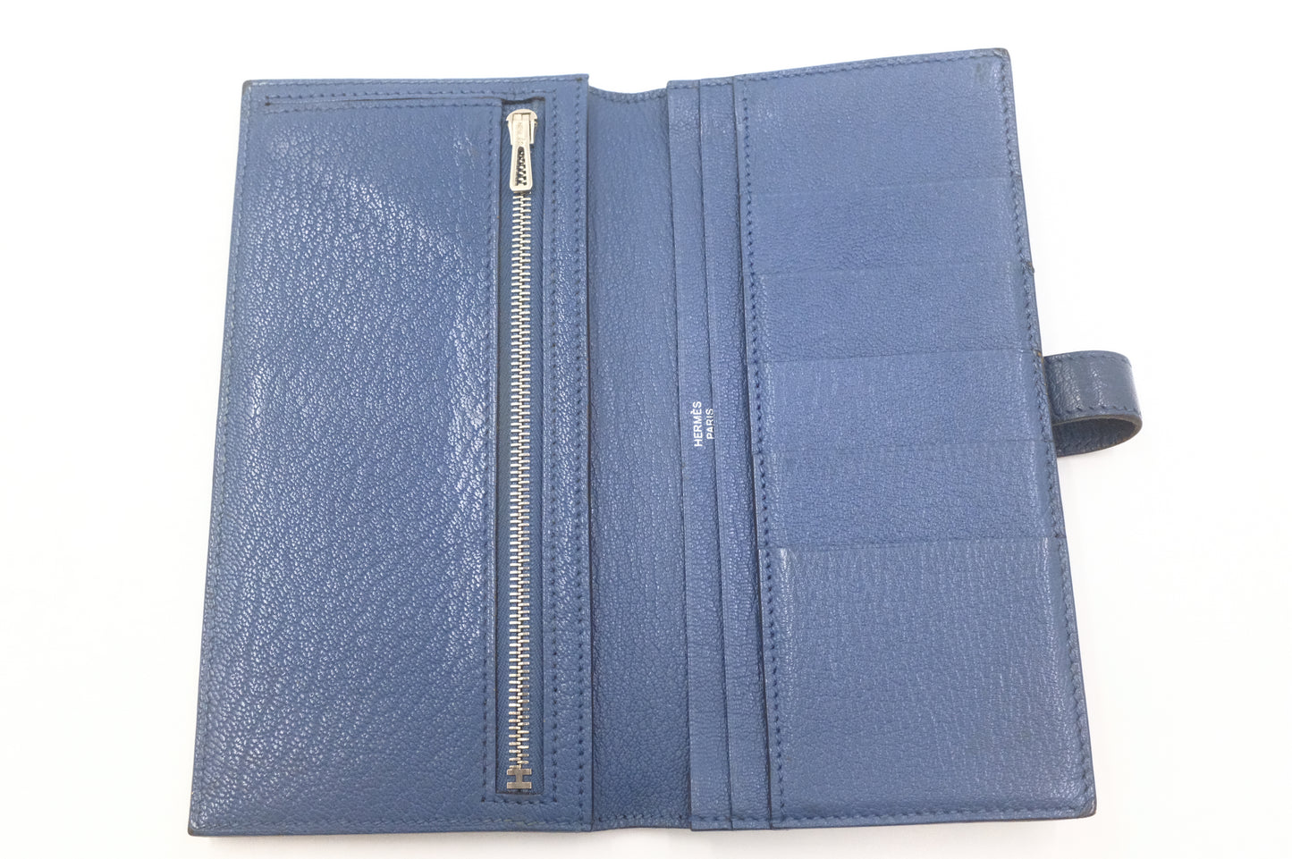 Hermes Bearn Soufflet Wallet in Blue Leather