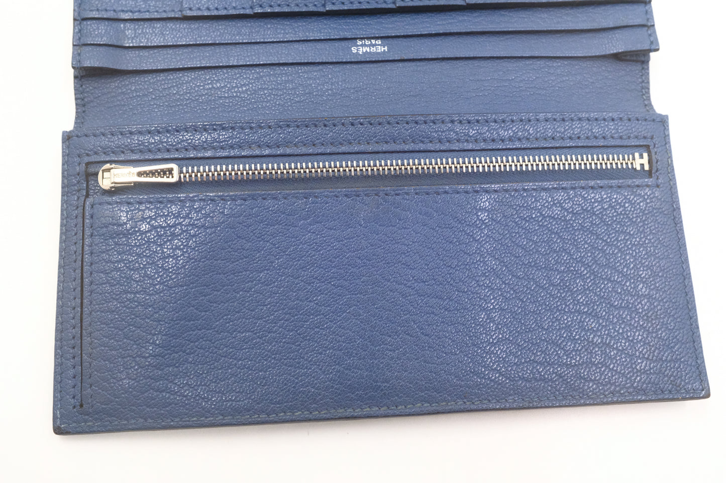Hermes Bearn Soufflet Wallet in Blue Leather