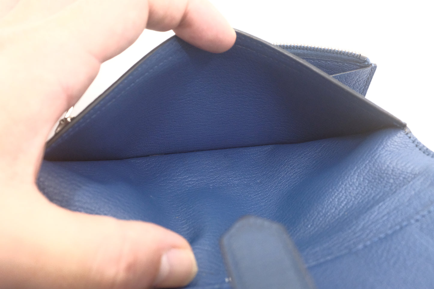 Hermes Bearn Soufflet Wallet in Blue Leather