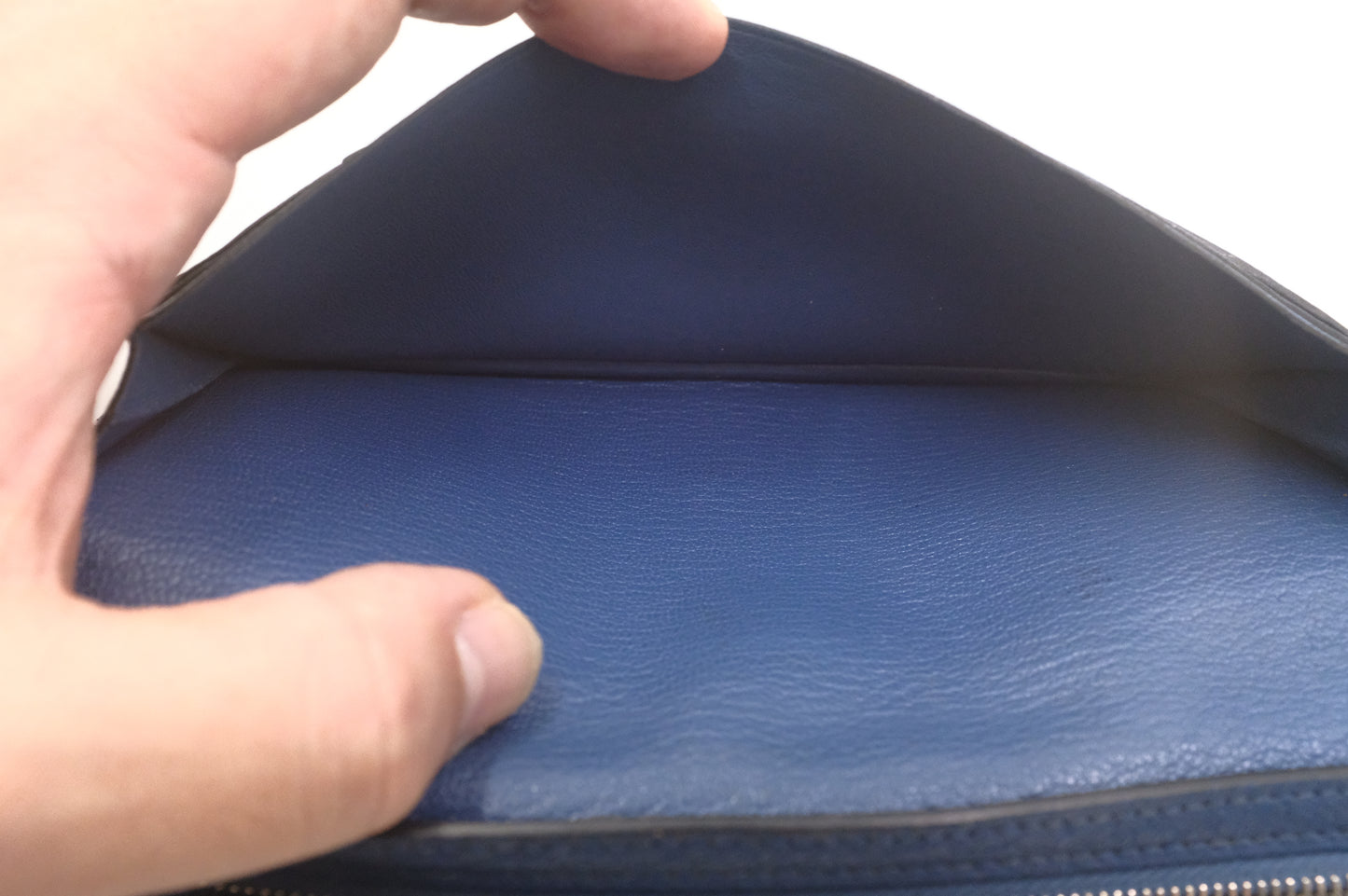 Hermes Bearn Soufflet Wallet in Blue Leather