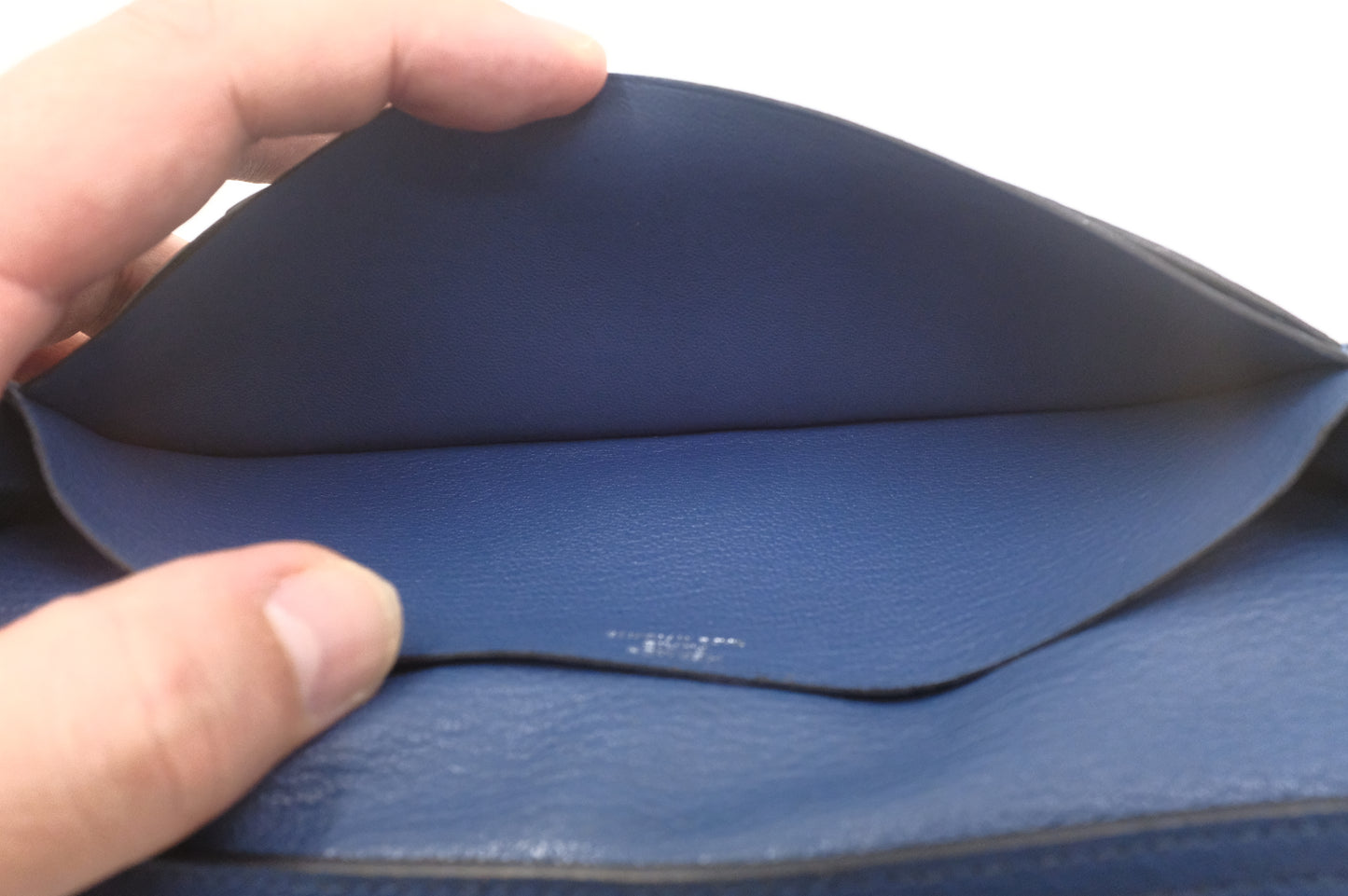 Hermes Bearn Soufflet Wallet in Blue Leather