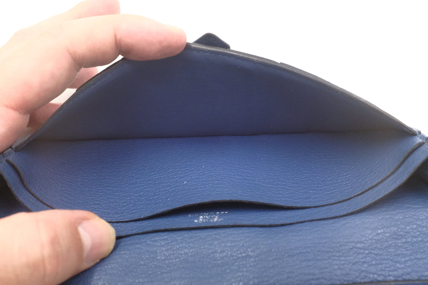Hermes Bearn Soufflet Wallet in Blue Leather