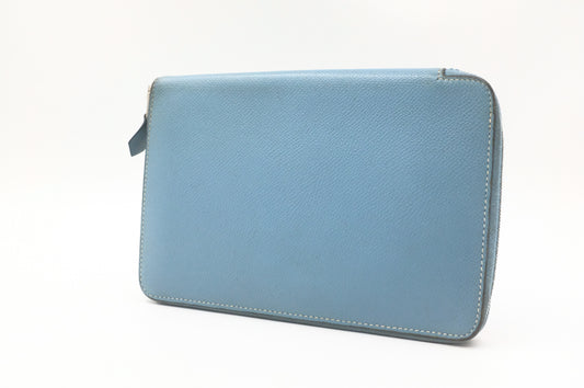 Hermes Globetrotter Zip Agenda in Blue Leather