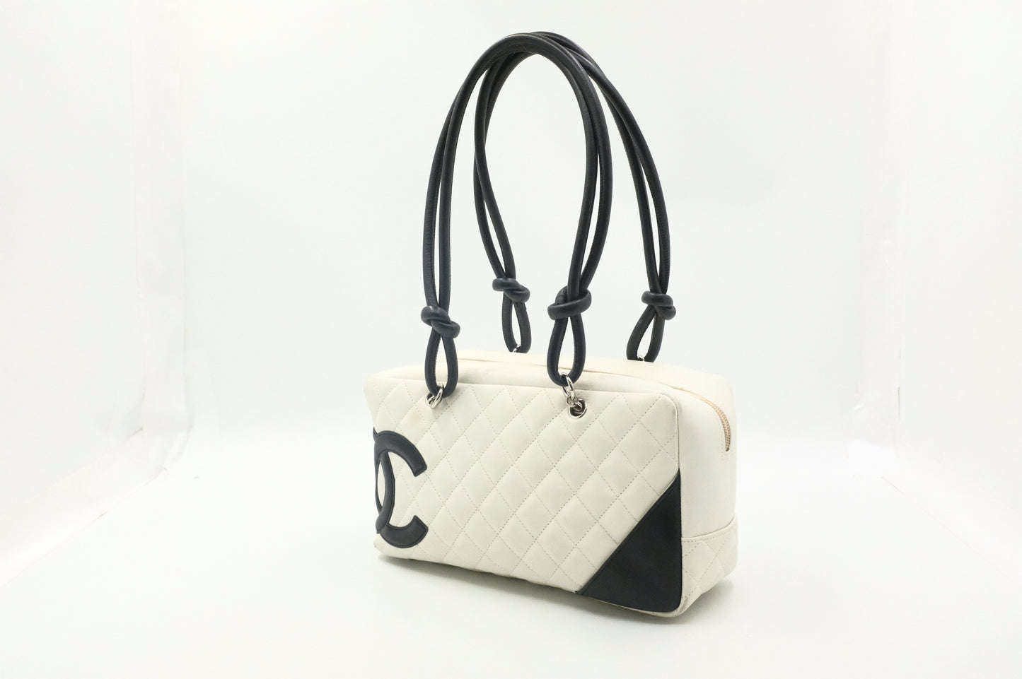 Chanel Cambon Bowling Bag in White Matelassé Leather