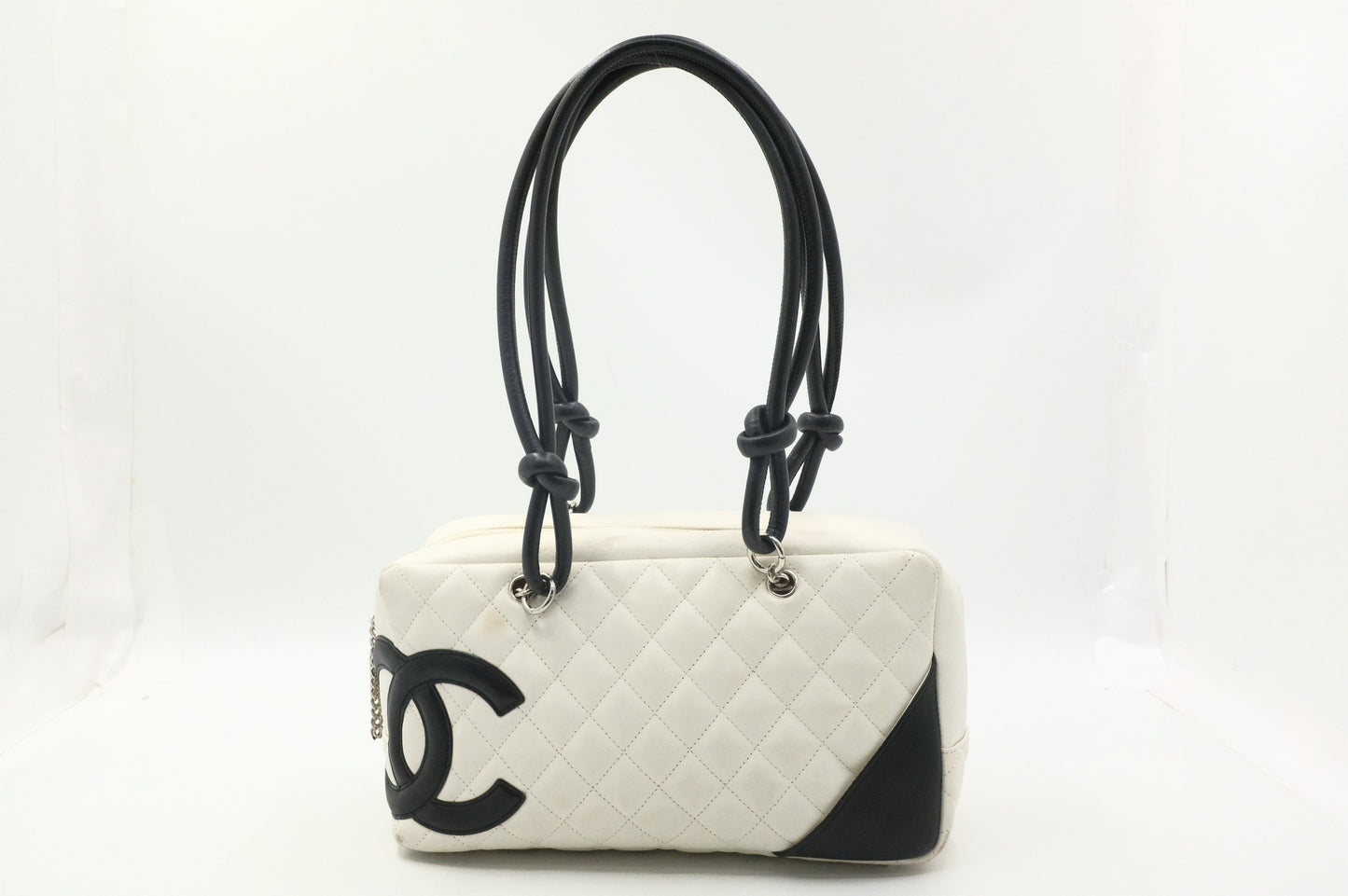 Chanel Cambon Bowling Bag in White Matelassé Leather