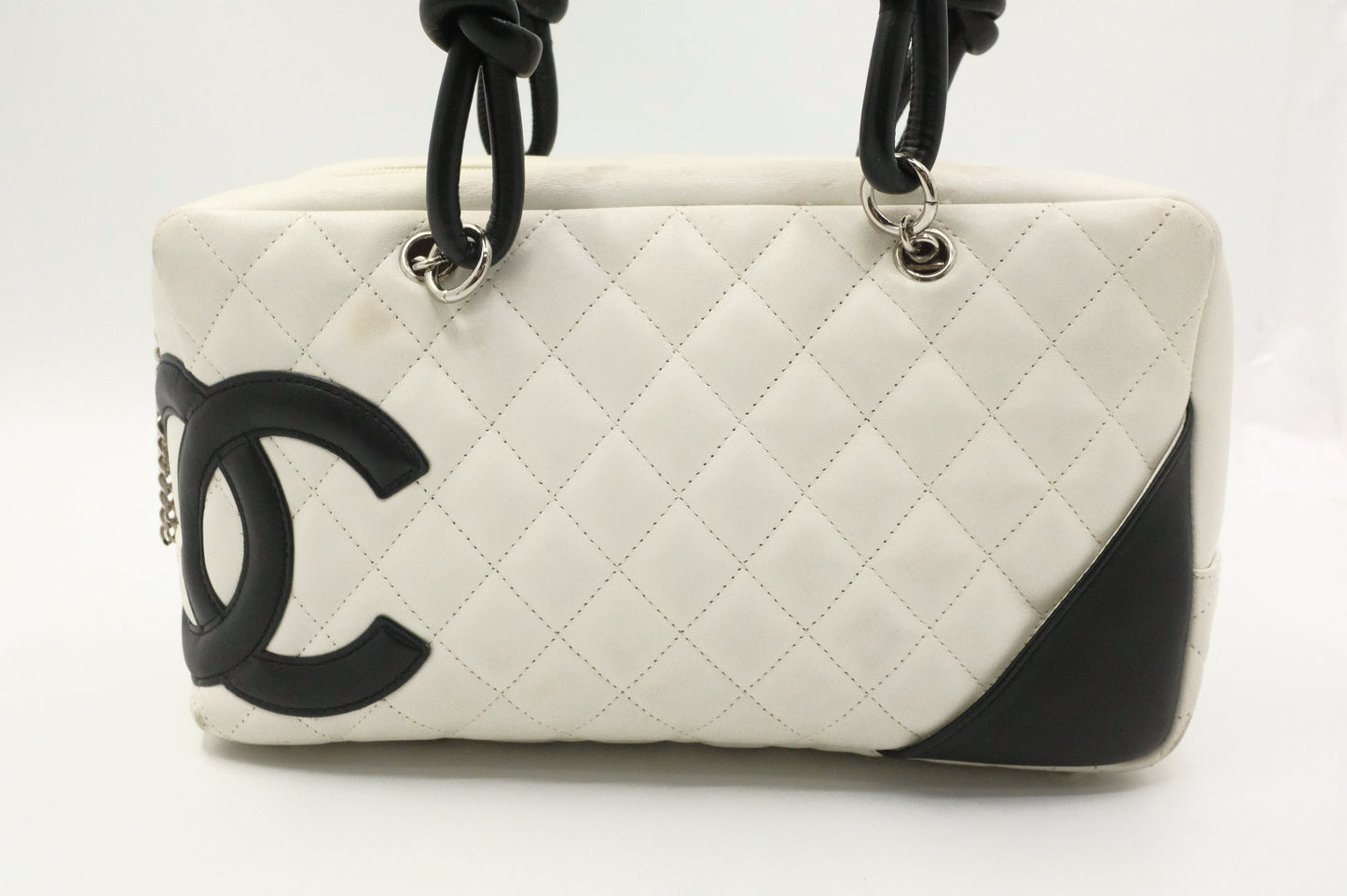 Chanel Cambon Bowling Bag in White Matelassé Leather