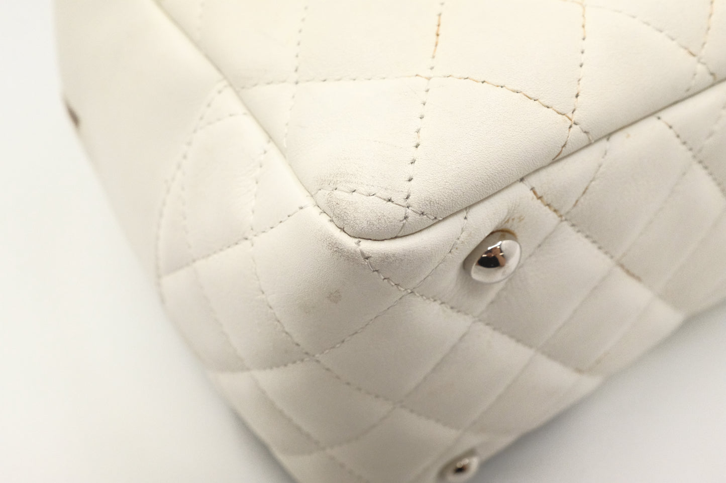 Chanel Cambon Bowling Bag in White Matelassé Leather