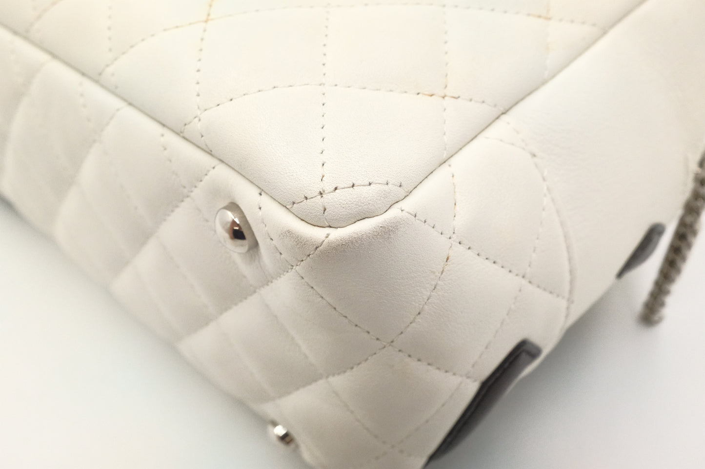 Chanel Cambon Bowling Bag in White Matelassé Leather