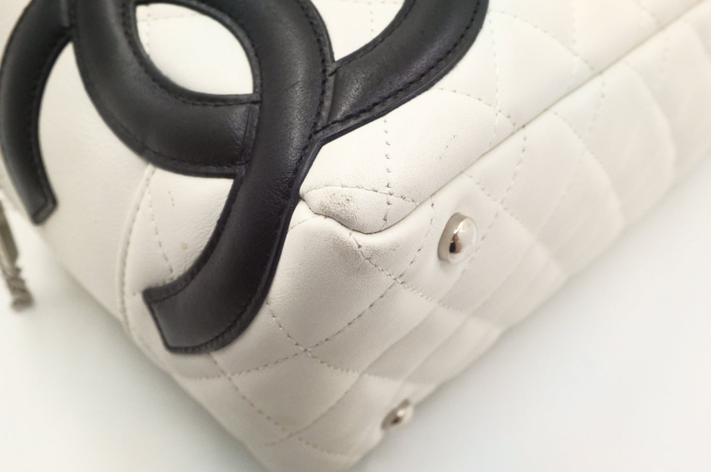 Chanel Cambon Bowling Bag in White Matelassé Leather