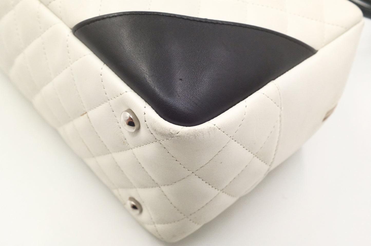 Chanel Cambon Bowling Bag in White Matelassé Leather